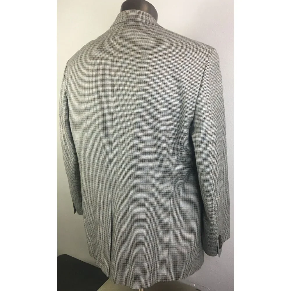 Mens Ralph Lauren Gray Houndstooth Jacket‎ 2 Button Size 46 R Silk Wool Blend